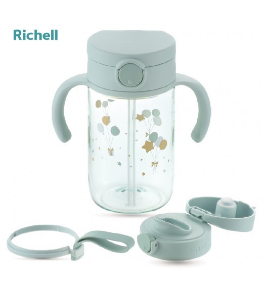 Bộ Bình Ống Hút Và Nắp Uống Trực Tiếp Axstars Richell (320ml Xanh) - 599K