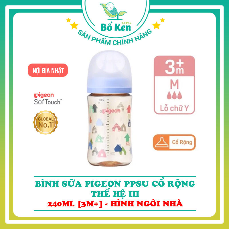 Bình Sữa Pigeon 240ml PPSU Cổ Rộng Nội Địa Thế Hệ III [Bản Mới Nhất]