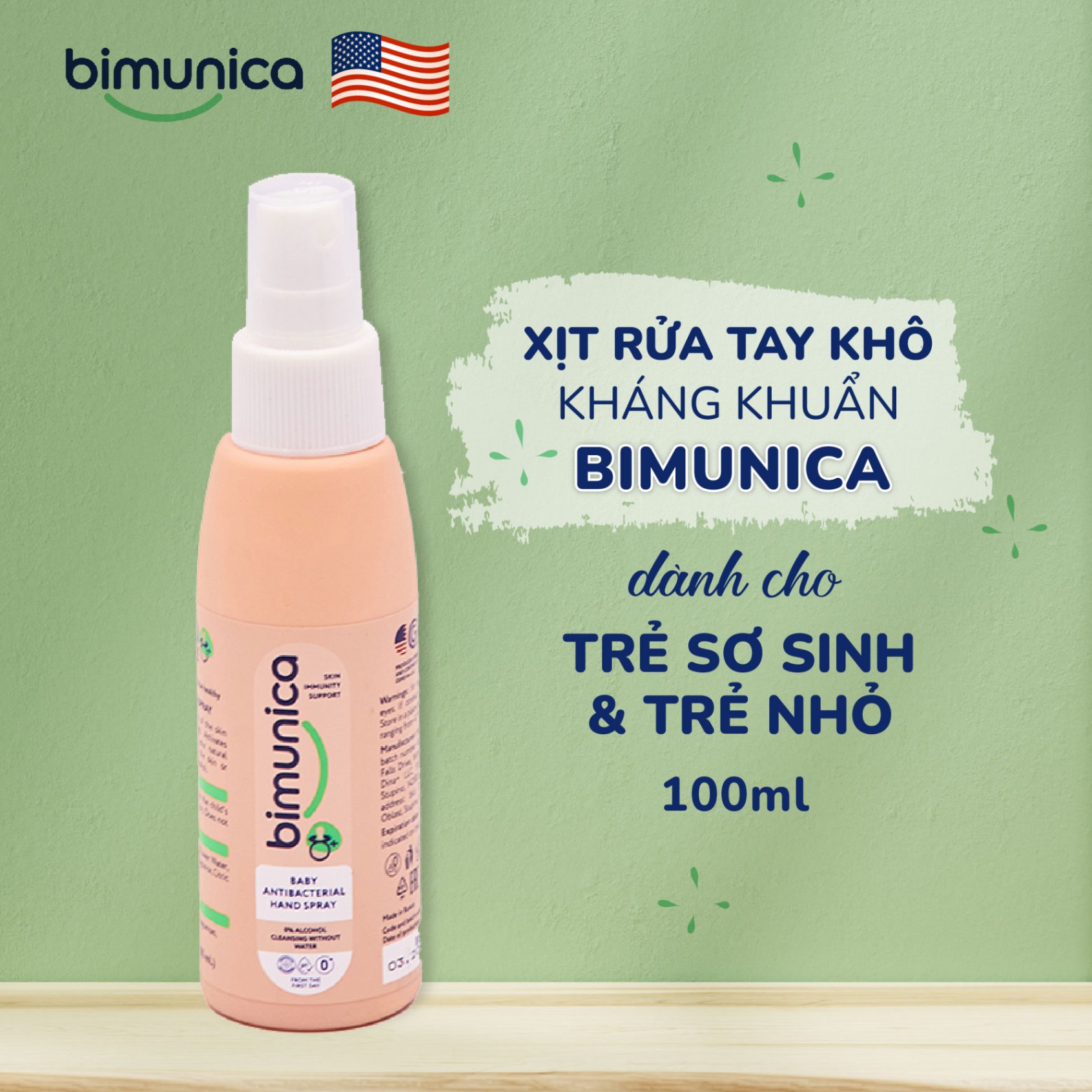 Xịt rửa tay khô Bimunica (100ml) T3/25