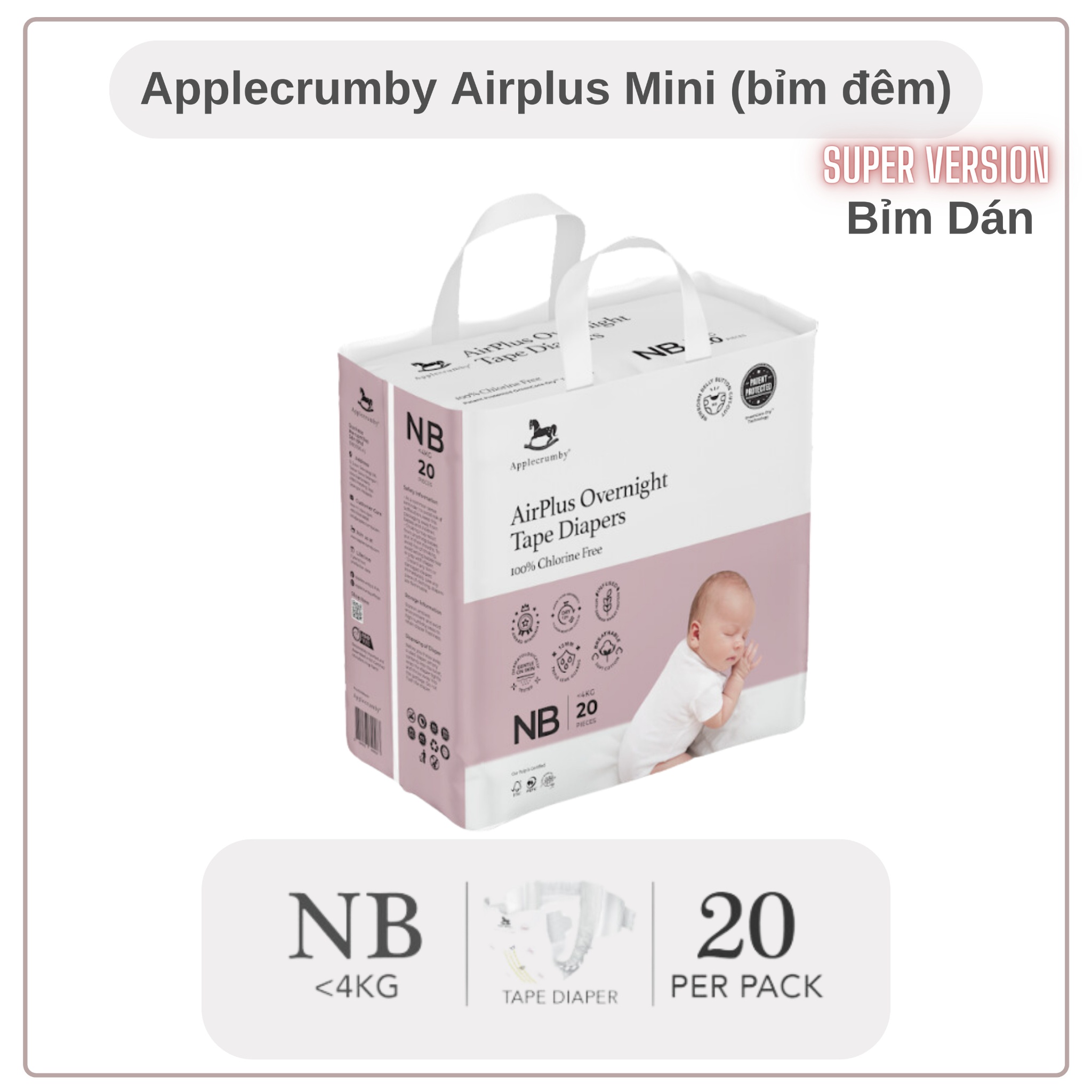 BỈM 𝗔𝗣𝗣𝗟𝗘𝗖𝗥𝗨𝗠𝗕𝗬 - Overnight Bản Mini [Bỉm Đêm] Đủ Size Cho Bé Từ Sơ Sinh-18kg [100% Hàng Cao Cấp]