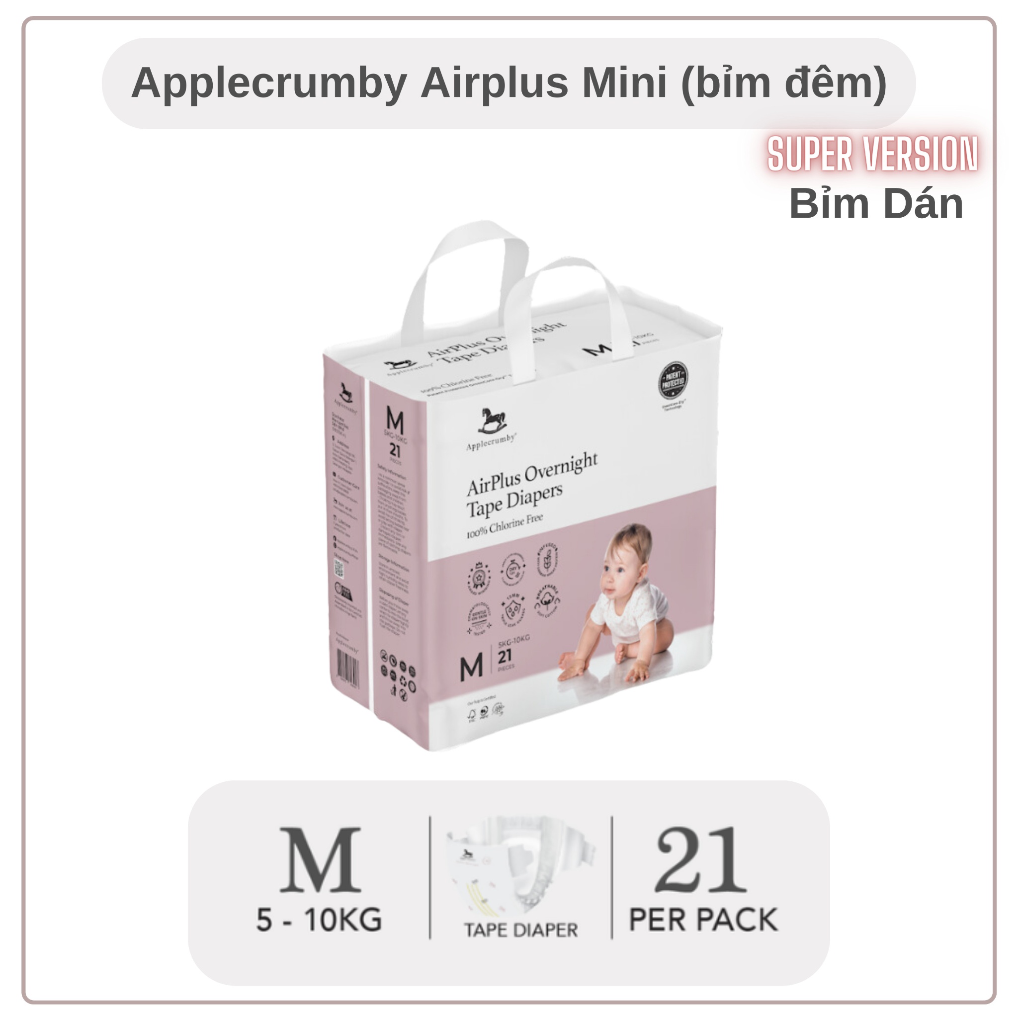 BỈM 𝗔𝗣𝗣𝗟𝗘𝗖𝗥𝗨𝗠𝗕𝗬 - Overnight Bản Mini [Bỉm Đêm] Đủ Size Cho Bé Từ Sơ Sinh-18kg [100% Hàng Cao Cấp]