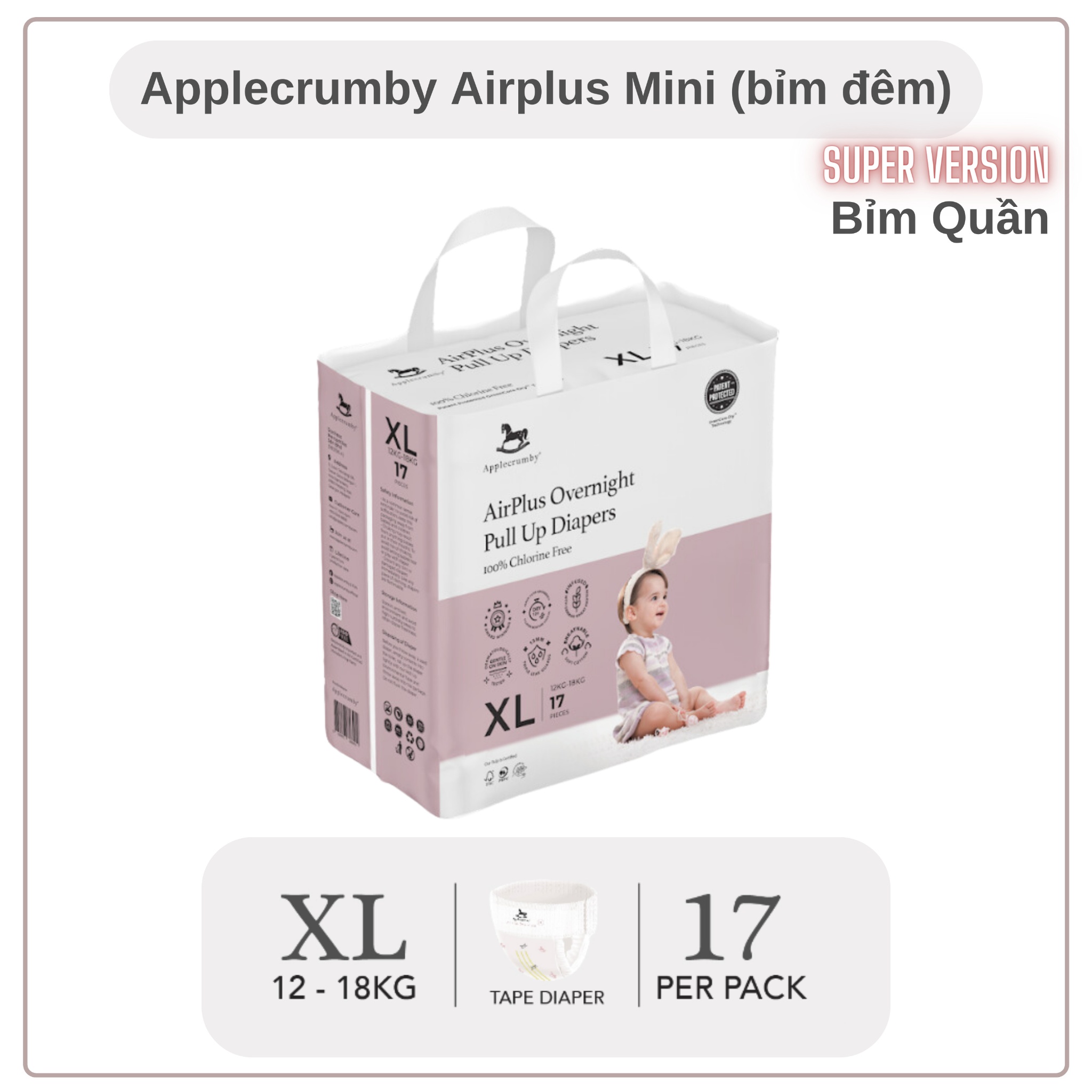 BỈM 𝗔𝗣𝗣𝗟𝗘𝗖𝗥𝗨𝗠𝗕𝗬 - Overnight Bản Mini [Bỉm Đêm] Đủ Size Cho Bé Từ Sơ Sinh-18kg [100% Hàng Cao Cấp]