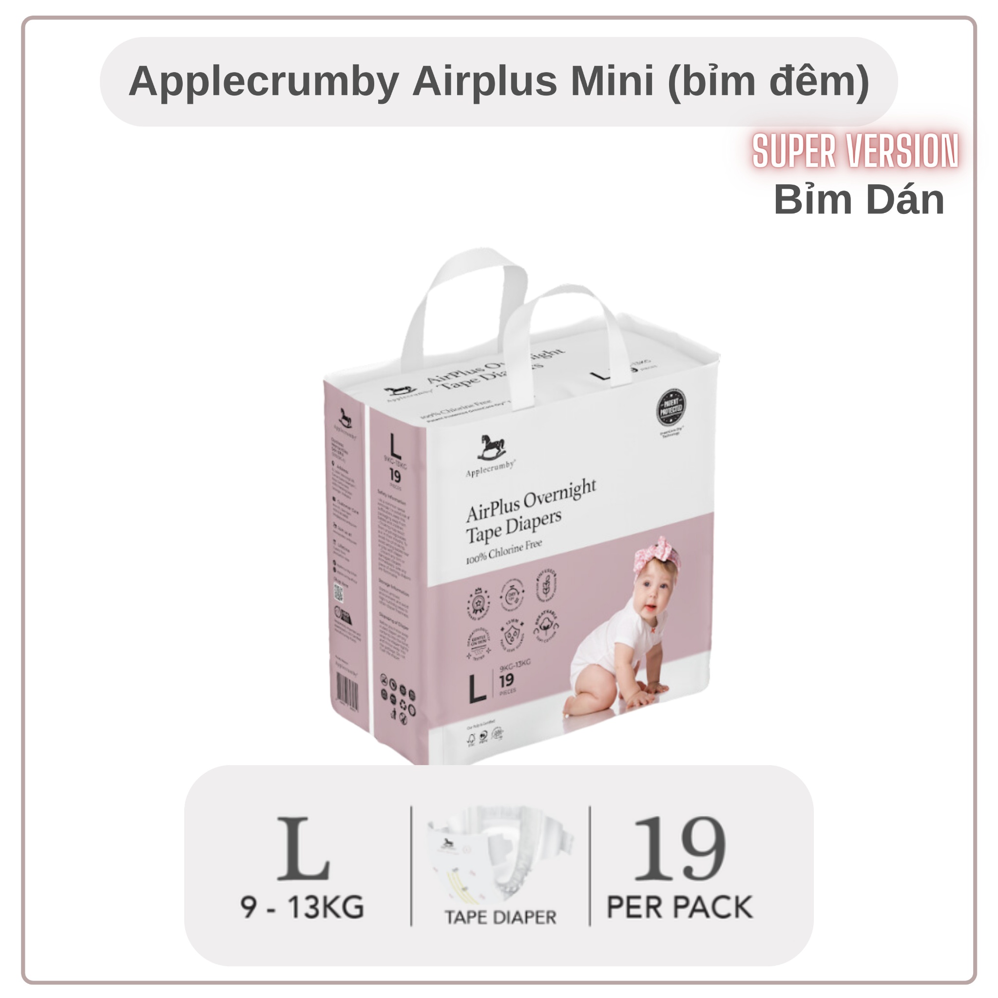 BỈM 𝗔𝗣𝗣𝗟𝗘𝗖𝗥𝗨𝗠𝗕𝗬 - Overnight Bản Mini [Bỉm Đêm] Đủ Size Cho Bé Từ Sơ Sinh-18kg [100% Hàng Cao Cấp]