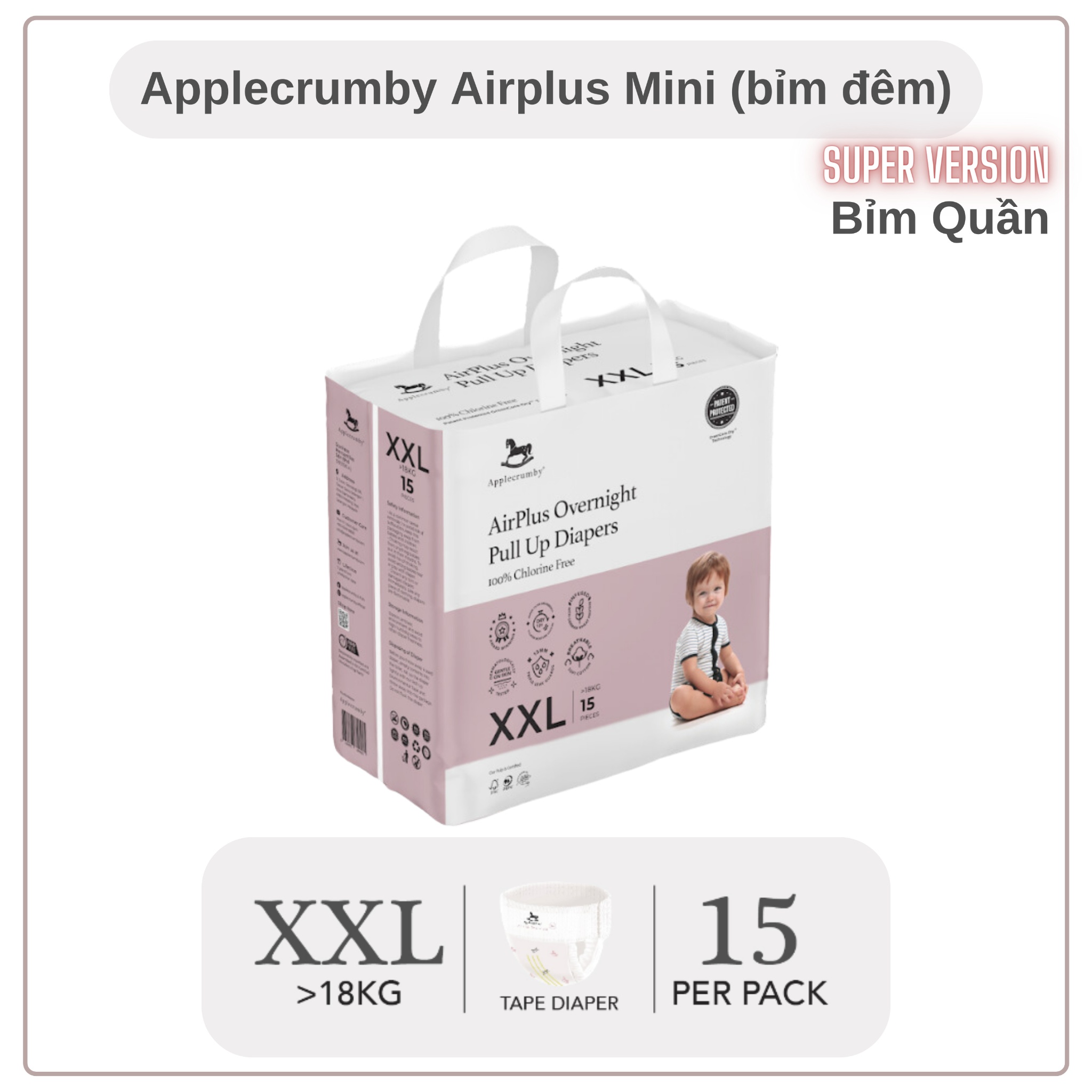 BỈM 𝗔𝗣𝗣𝗟𝗘𝗖𝗥𝗨𝗠𝗕𝗬 - Overnight Bản Mini [Bỉm Đêm] Đủ Size Cho Bé Từ Sơ Sinh-18kg [100% Hàng Cao Cấp]