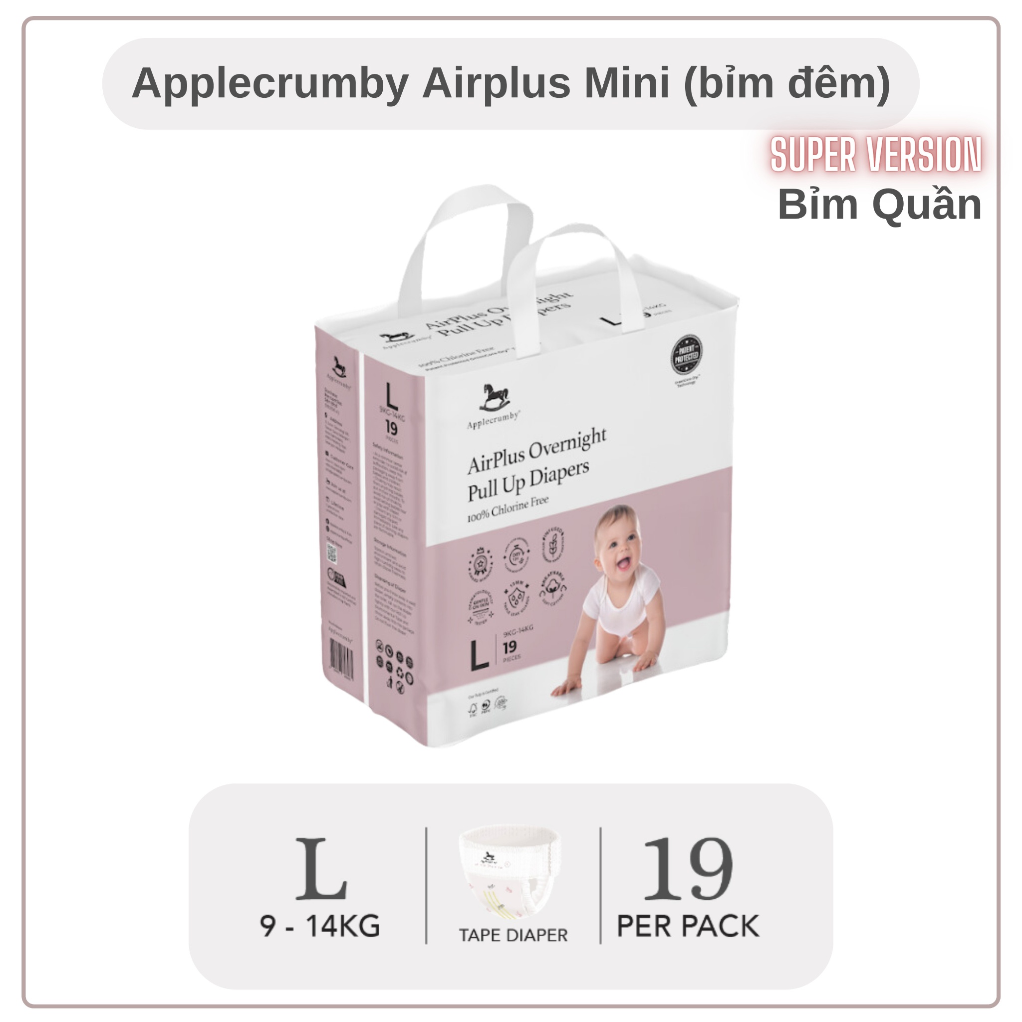 BỈM 𝗔𝗣𝗣𝗟𝗘𝗖𝗥𝗨𝗠𝗕𝗬 - Overnight Bản Mini [Bỉm Đêm] Đủ Size Cho Bé Từ Sơ Sinh-18kg [100% Hàng Cao Cấp]