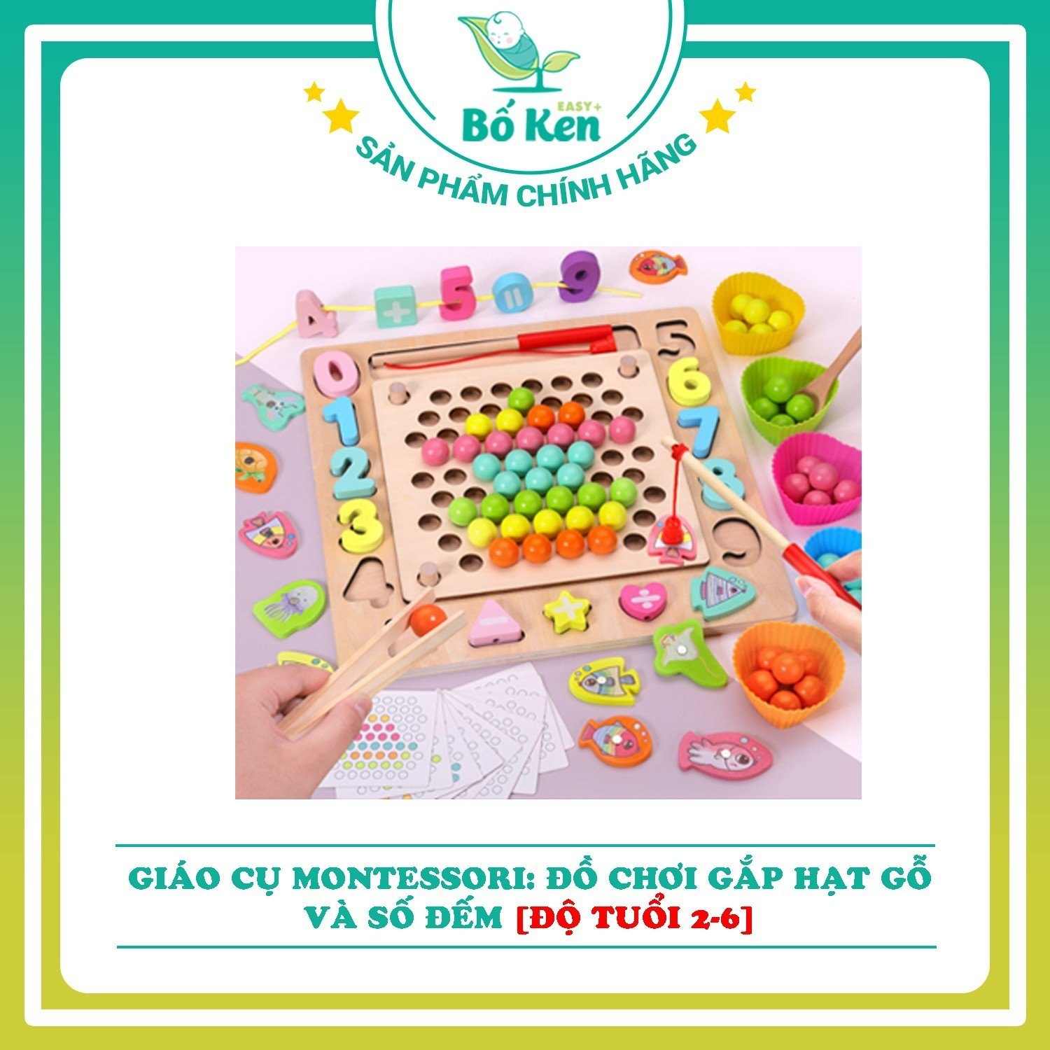 Kẹp Hạt Gỗ, Đồ Chơi Trí Tuệ 3 Trong 1 [Giáo cụ Montessori Cho Trẻ Từ 2 - 6 tuổi]