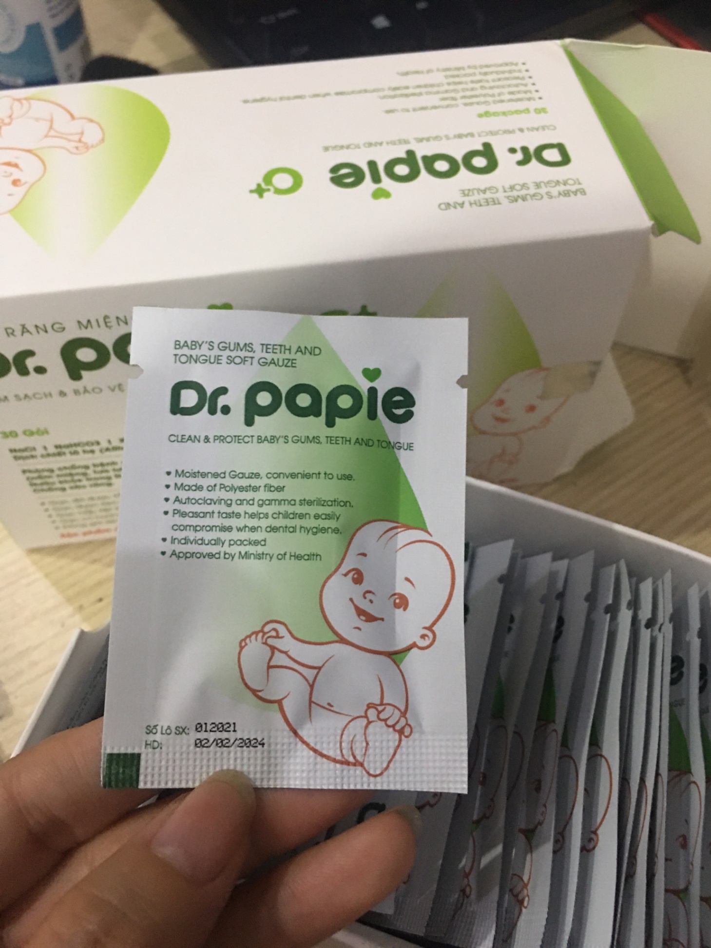 Gạc rơ lưỡi Dr Papie 0m+ (30 gói/hộp)