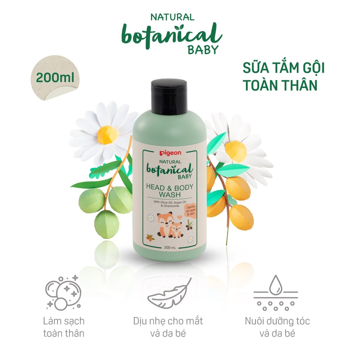 Sữa tắm gội toàn thân cho bé Pigeon - Natural Botanical baby 200ml