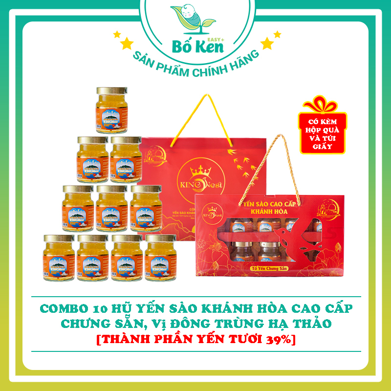 Combo 10 Hũ Yến Sào Nha Trang Chưng Sẵn Cao Cấp [Thành phần 39% Yến Tươi]