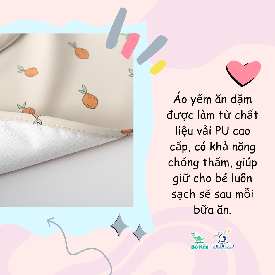 Áo Yếm Cao Cấp Vải PU Siêu Mềm Chống Thấm Nước Có Máng Hứng Thức Ăn Cho Trẻ Em Ăn Dặm