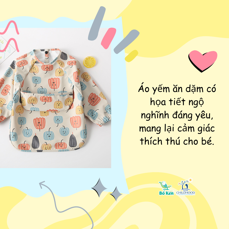 Áo Yếm Cao Cấp Vải PU Siêu Mềm Chống Thấm Nước Có Máng Hứng Thức Ăn Cho Trẻ Em Ăn Dặm