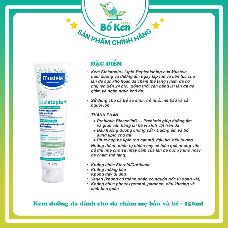 Kem dưỡng da dành cho da chàm, chàm thể tạng của Bé và Mẹ Mustela - STELATOPIA+LIPID - REPLENISHING CREAM 150ml