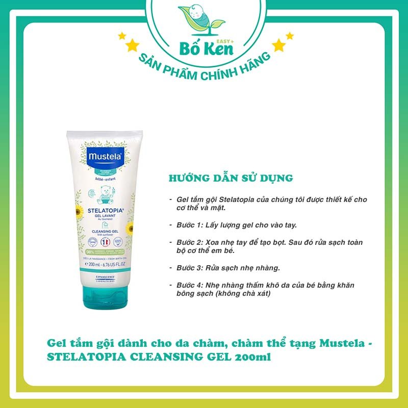 Gel tắm gội dành cho da chàm, chàm thể tạng Mustela - STELATOPIA CLEANSING GEL 200ml