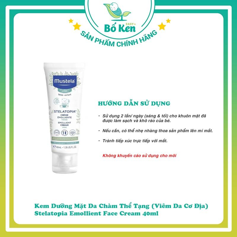 Kem dưỡng da mặt dành cho da chàm Mustela - STELATOPIA EMOLLIENT CREAM FACE 40ml