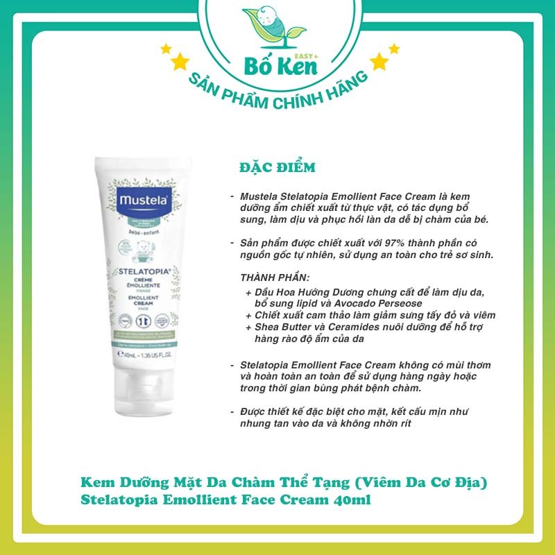 Kem dưỡng da mặt dành cho da chàm Mustela - STELATOPIA EMOLLIENT CREAM FACE 40ml