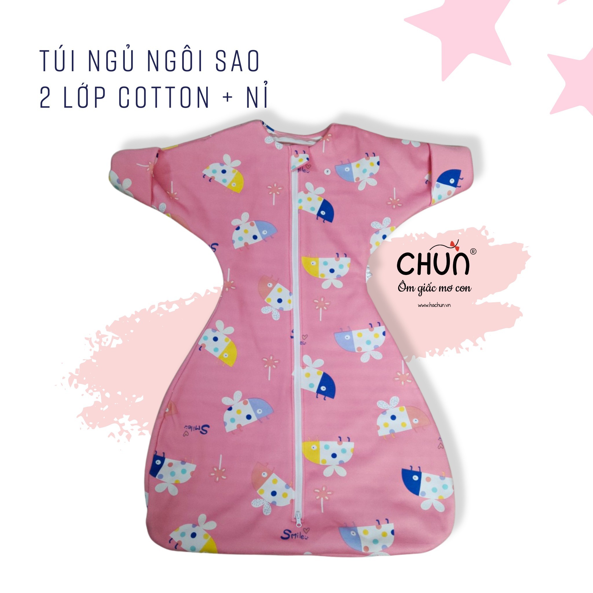 Túi ngủ chũn cocoon hình sao mẫu ĐÔNG giúp bé ngủ ngon, an toàn