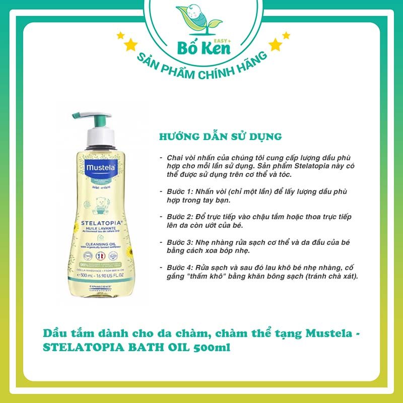 Dầu tắm dành cho da chàm, chàm thể tạng Mustela - STELATOPIA BATH OIL 500ml