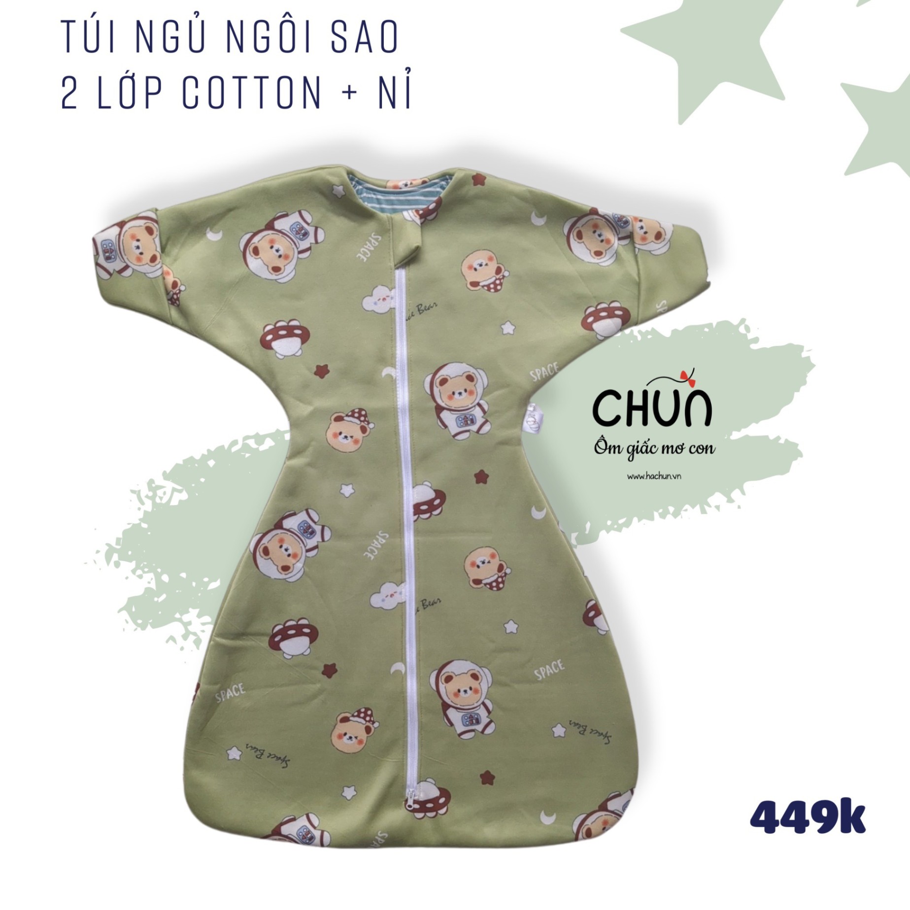 Túi ngủ chũn cocoon hình sao mẫu ĐÔNG giúp bé ngủ ngon, an toàn