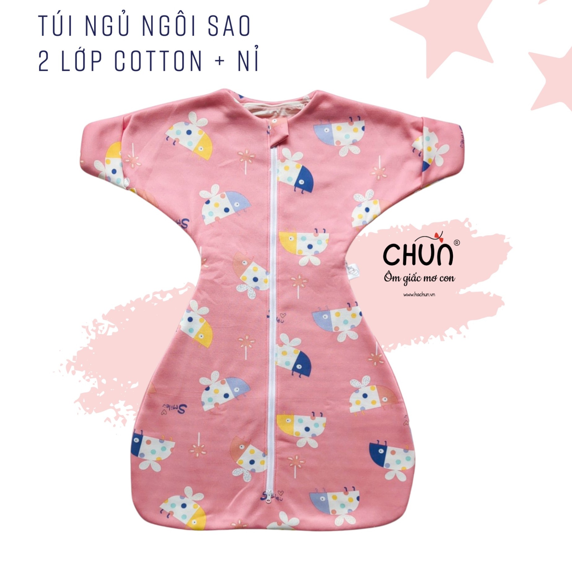 Túi ngủ chũn cocoon hình sao mẫu ĐÔNG giúp bé ngủ ngon, an toàn