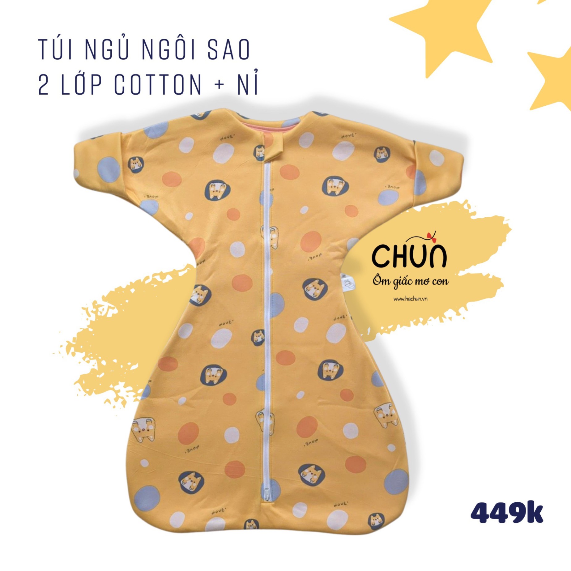 Túi ngủ chũn cocoon hình sao mẫu ĐÔNG giúp bé ngủ ngon, an toàn