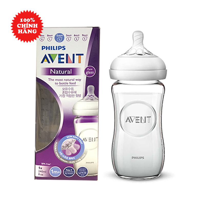 Bình sữa Avent Thủy Tinh 240ML, Núm 2 - Nguyên Hộp