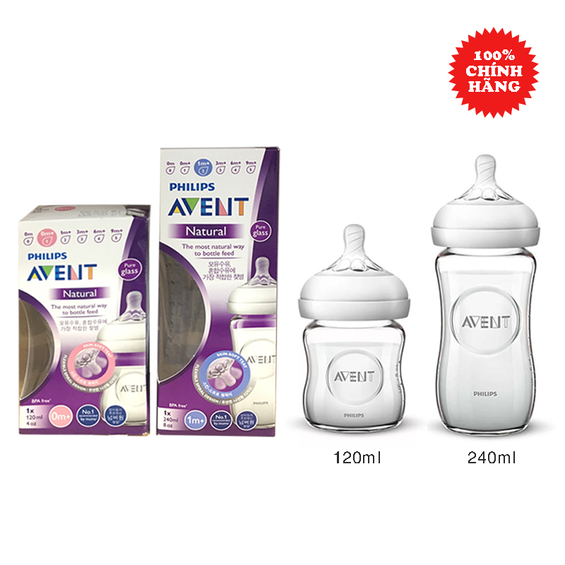 Bình Sữa Avent Thủy Tinh 120/240ML [100% Chính Hãng]