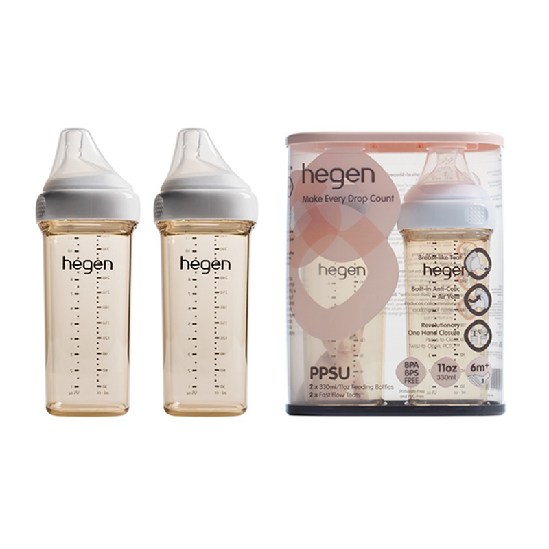 Bình Hegen 330ml đôi/đơn kèm núm 3 (size L)