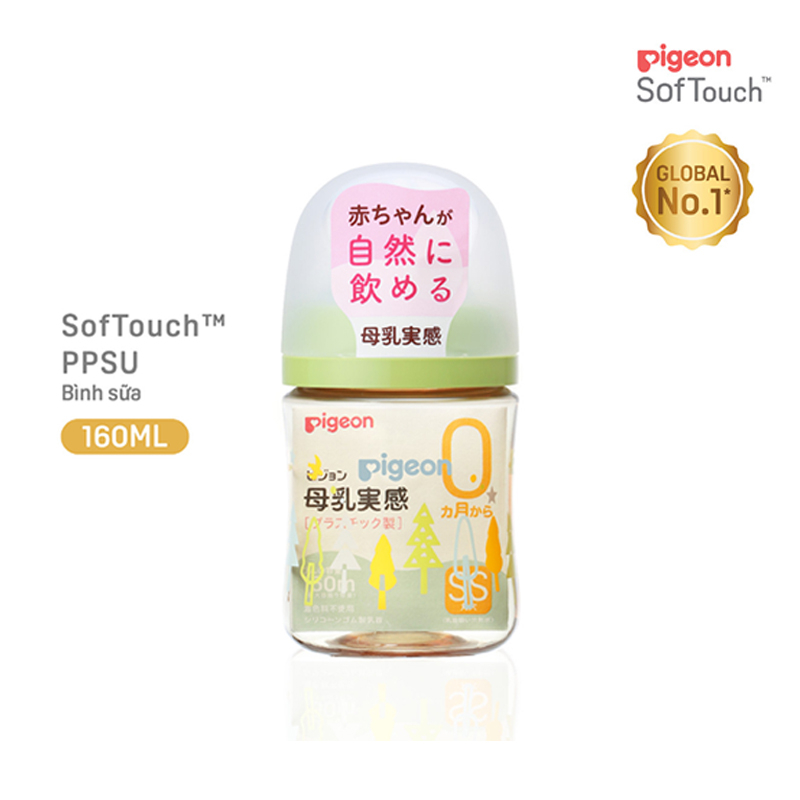 Bình Sữa Pigeon 160ml PPSU Cổ Rộng Nội Địa Thế Hệ III [Bản Mới Nhất]