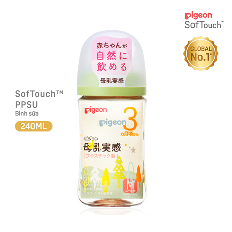 Bình Sữa Pigeon 240ml PPSU Cổ Rộng Nội Địa Thế Hệ III [Bản Mới Nhất]