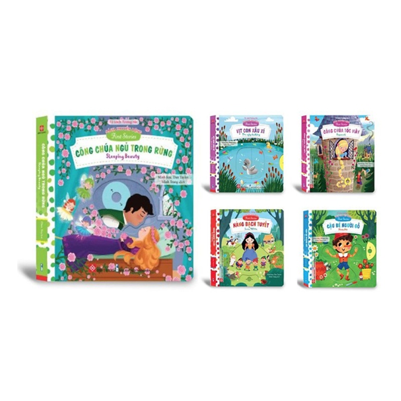 Combo 5 Sách chuyển động 0-6Y - First stories - Phần 2 (Nàng Bạch Tuyết, Vịt con xấu xí, Công chúa ngủ trong rừng, Công chúa tóc mây, Cậu bé người gỗ)