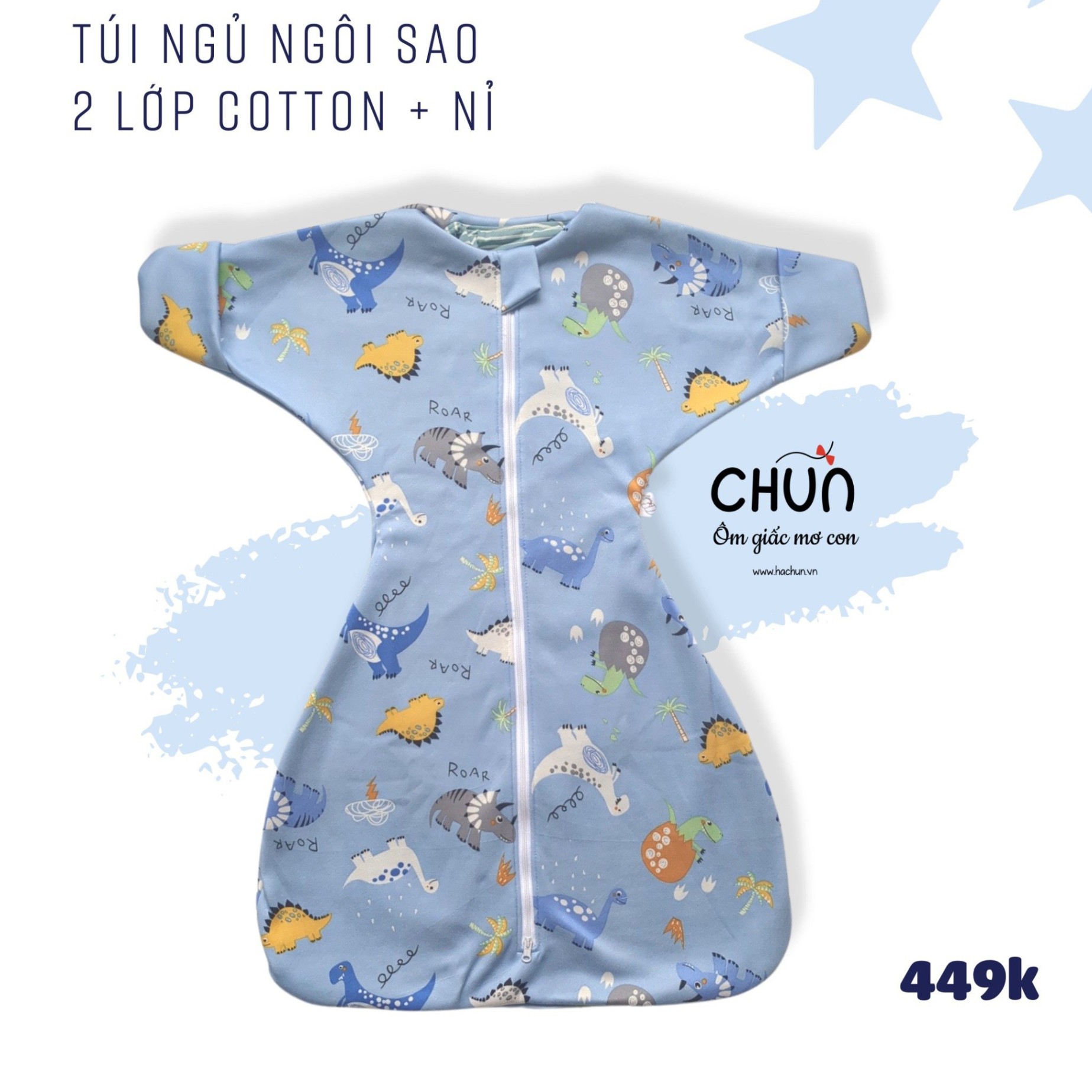 Túi ngủ chũn cocoon hình sao mẫu ĐÔNG giúp bé ngủ ngon, an toàn