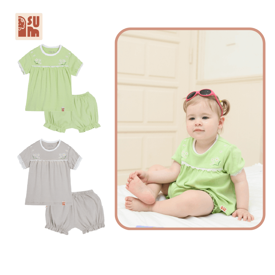 Bộ Quần Áo Cộc Tay Bé Gái Vải Cotton [SU23-SC01]