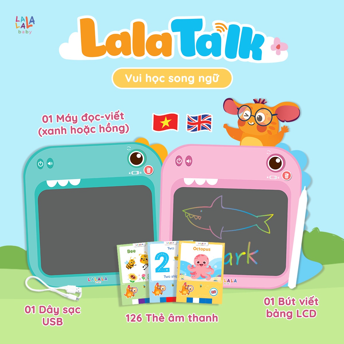 Máy Đọc Thẻ Song Ngữ kèm Bảng Viết LalaTalk