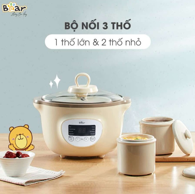 Nồi nấu chậm Bear 1.6L Nâu -  Bản Tiếng Việt