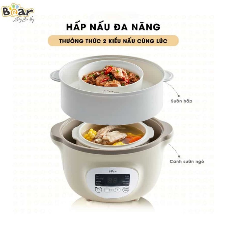 Nồi nấu chậm Bear 1.6L Nâu -  Bản Tiếng Việt