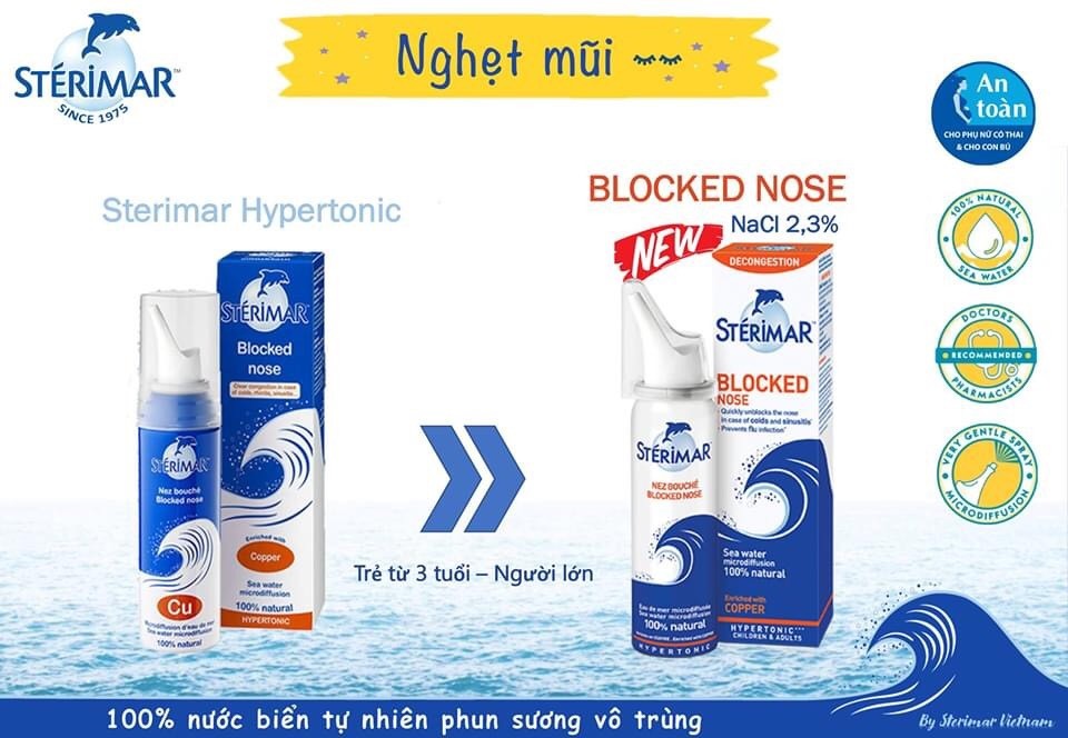 Chai Xịt Muối Biển Cá Heo Sterimar 50ml Giúp Vệ Sinh Và Điều Trị Nghẹt Mũi [100% Nhập khẩu Pháp]