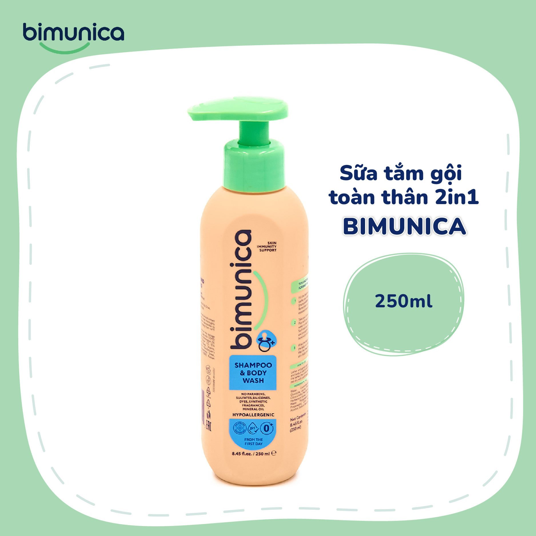 Sữa tắm gội toàn thân 2in1 Bimunica dành cho bé sơ sinh - 250ml