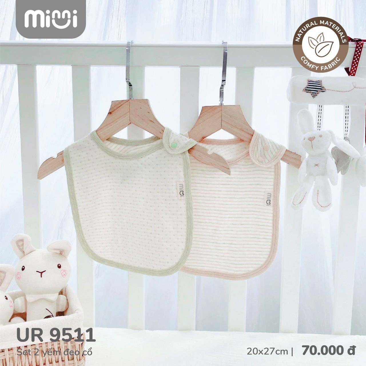 Khăn Yếm Uala Rogo Organic Cotton mỏng hè sơ sinh 0-12M [Set 2c] UR9511