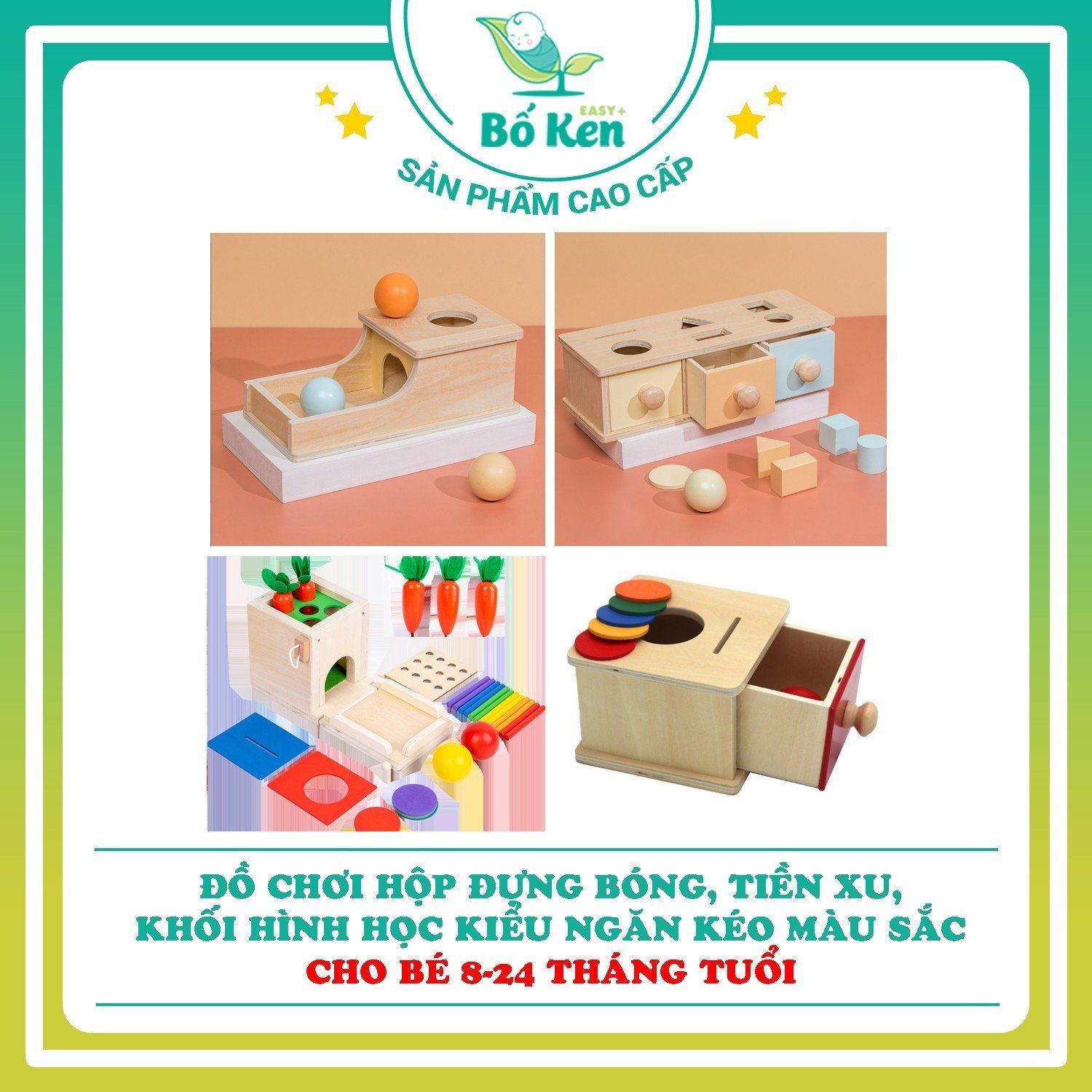 Đồ Chơi Hộp Đựng Thả Bóng/Tiền Xu/Ngăn Kéo [Giáo Cụ Montessori Cho Bé 7 - 24 Tháng]