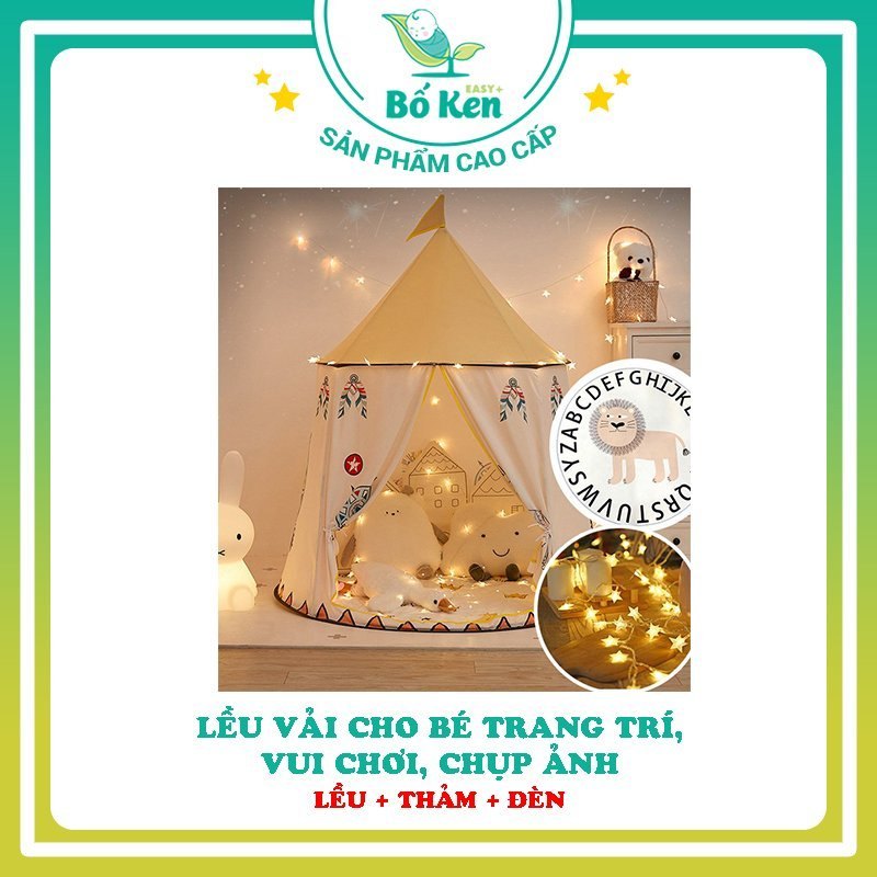 Lều Vải Mini, Lều Thổ Dân - Ngôi Nhà Thu Nhỏ Cho Bé Vui Chơi, Trang Trí Hàng Dày Dặn, Chắc Chắn