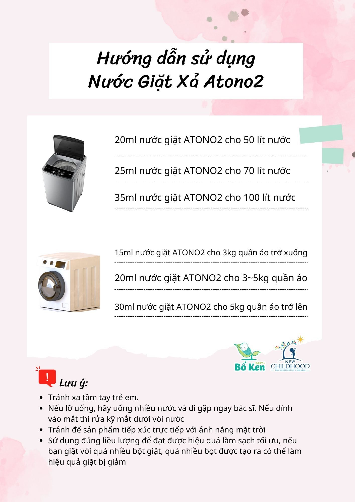 Nước Giặt / Nước Xả Đồ Sơ Sinh Thuần Chay ATONO2, 100% Tự Nhiên, pH Trung Tính