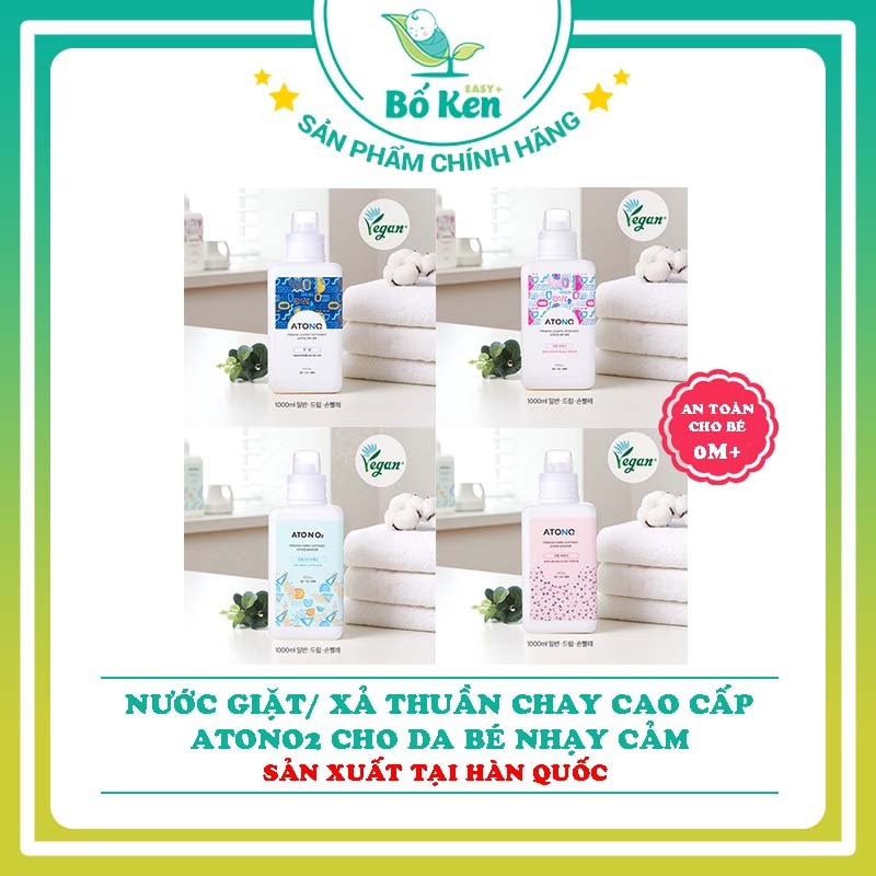 Nước Giặt / Nước Xả Đồ Sơ Sinh Thuần Chay ATONO2, 100% Tự Nhiên, pH Trung Tính