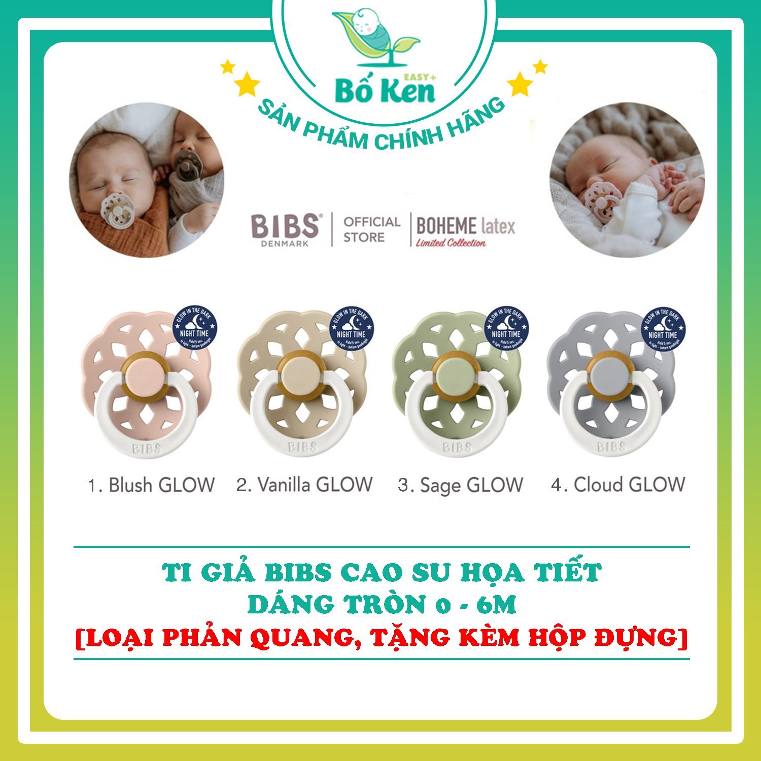 Ti giả BIBS Họa Tiết Tròn Cao Su Thường/ Phản Quang