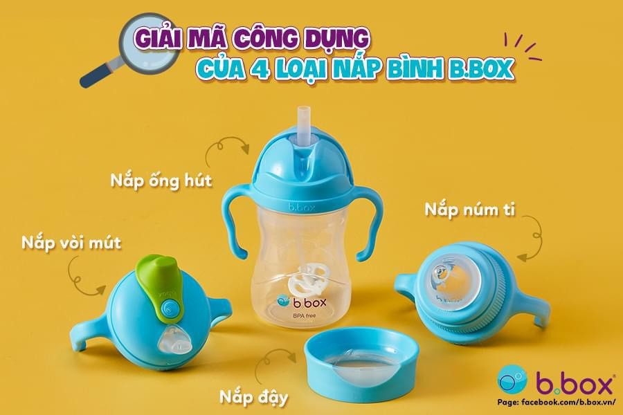 Bộ bình nước BBOX 4 nắp thay thế tiện dụng cho bé từ 4 tháng đến 3 tuổi