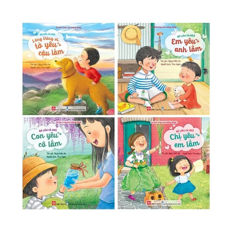 Sách Bé yêu cả nhà Phần 2 (Bộ 4 cuốn) (Lông vàng ơi, tớ yêu cậu lắm/ Em yêu anh lắm/ Chị yêu em lắm/ Con yêu cô lắm)