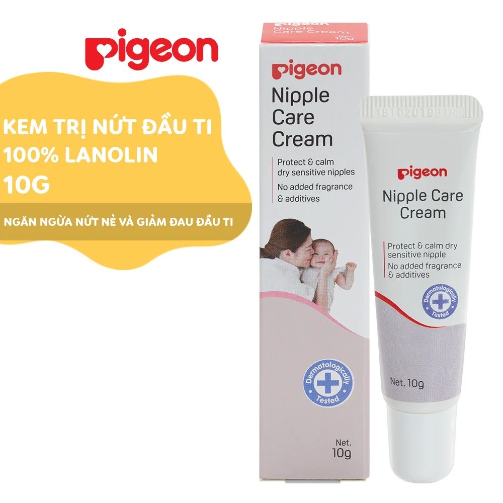 Kem dưỡng ẩm và trị nứt đầu ti 100% Lanolin 10g (Pigeon Nipple Care Cream)