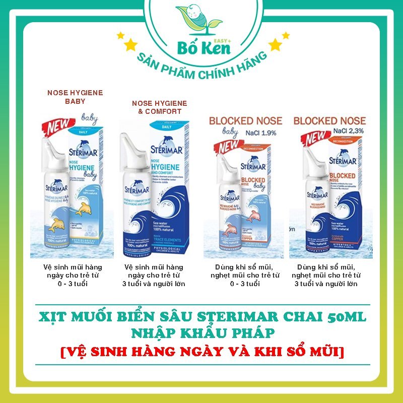 Chai Xịt Muối Biển Cá Heo Sterimar 50ml Giúp Vệ Sinh Và Điều Trị Nghẹt Mũi [100% Nhập khẩu Pháp]