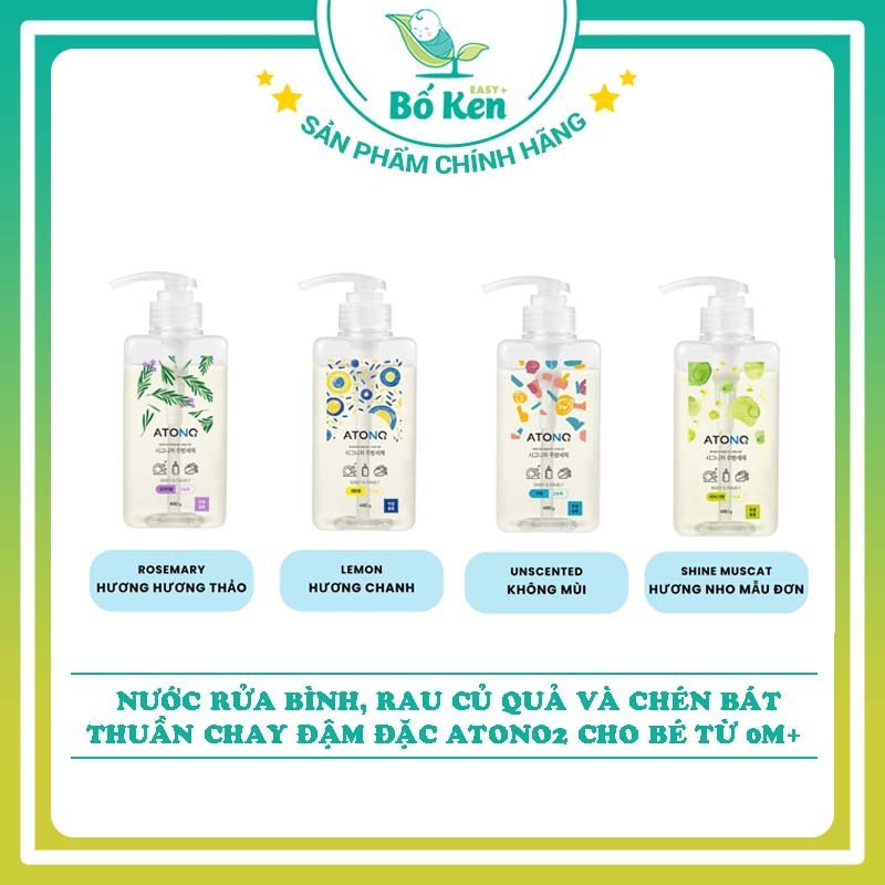 Nước Rửa Bình, Rau Củ Quả Và Chén Bát Đậm Đặc THUẦN CHAY Dùng Cho Bé Từ Sơ Sinh - 480gr [Thương Hiệu Atono2 Hàn Quốc]