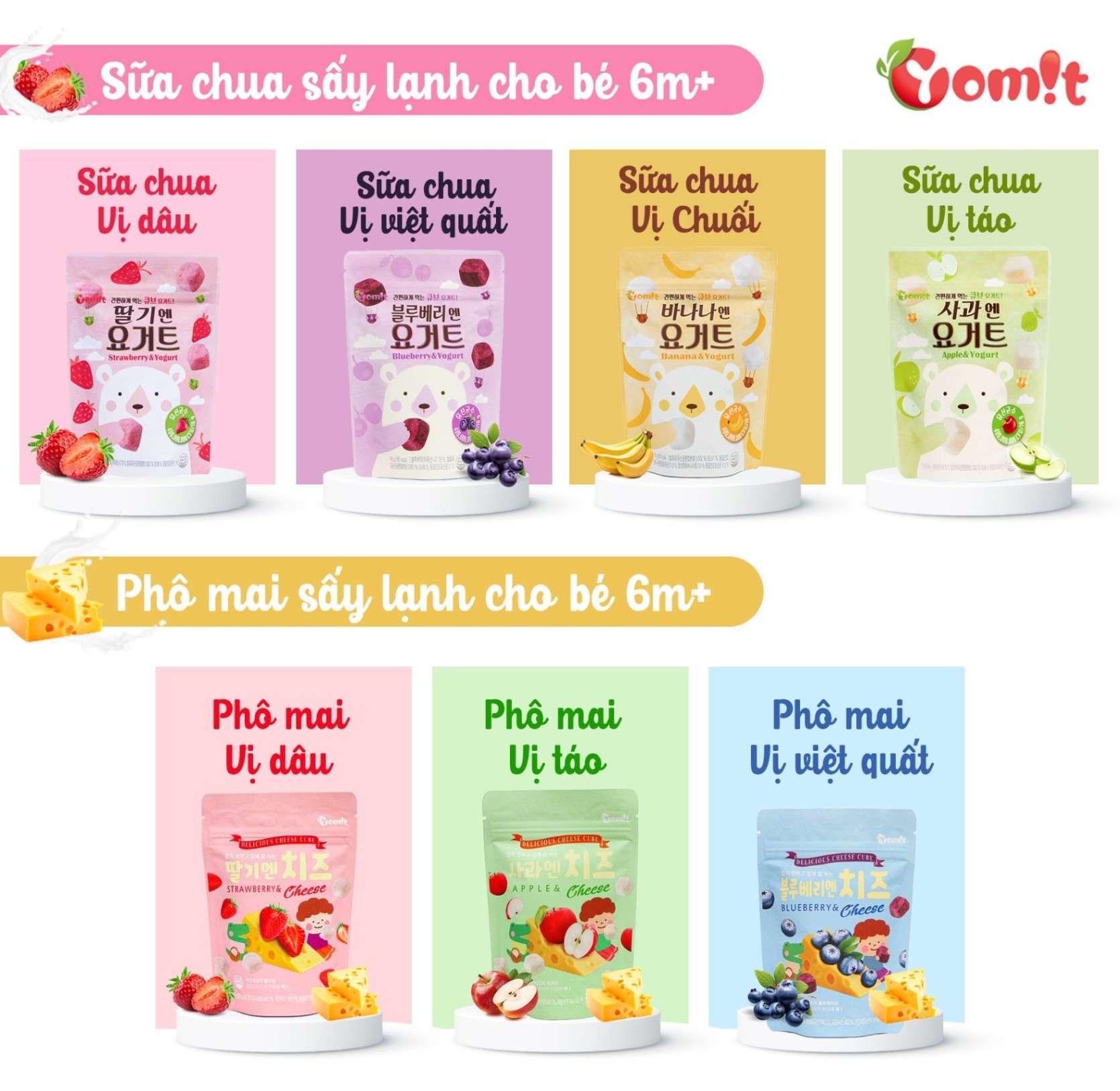 Phô mai hoa quả sấy lạnh Yomit cho bé 6m+ [Nhập khẩu chính hãng Hàn Quốc]