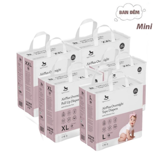 BỈM 𝗔𝗣𝗣𝗟𝗘𝗖𝗥𝗨𝗠𝗕𝗬 - Overnight Bản Mini [Bỉm Đêm] Đủ Size Cho Bé Từ Sơ Sinh-18kg [100% Hàng Cao Cấp]